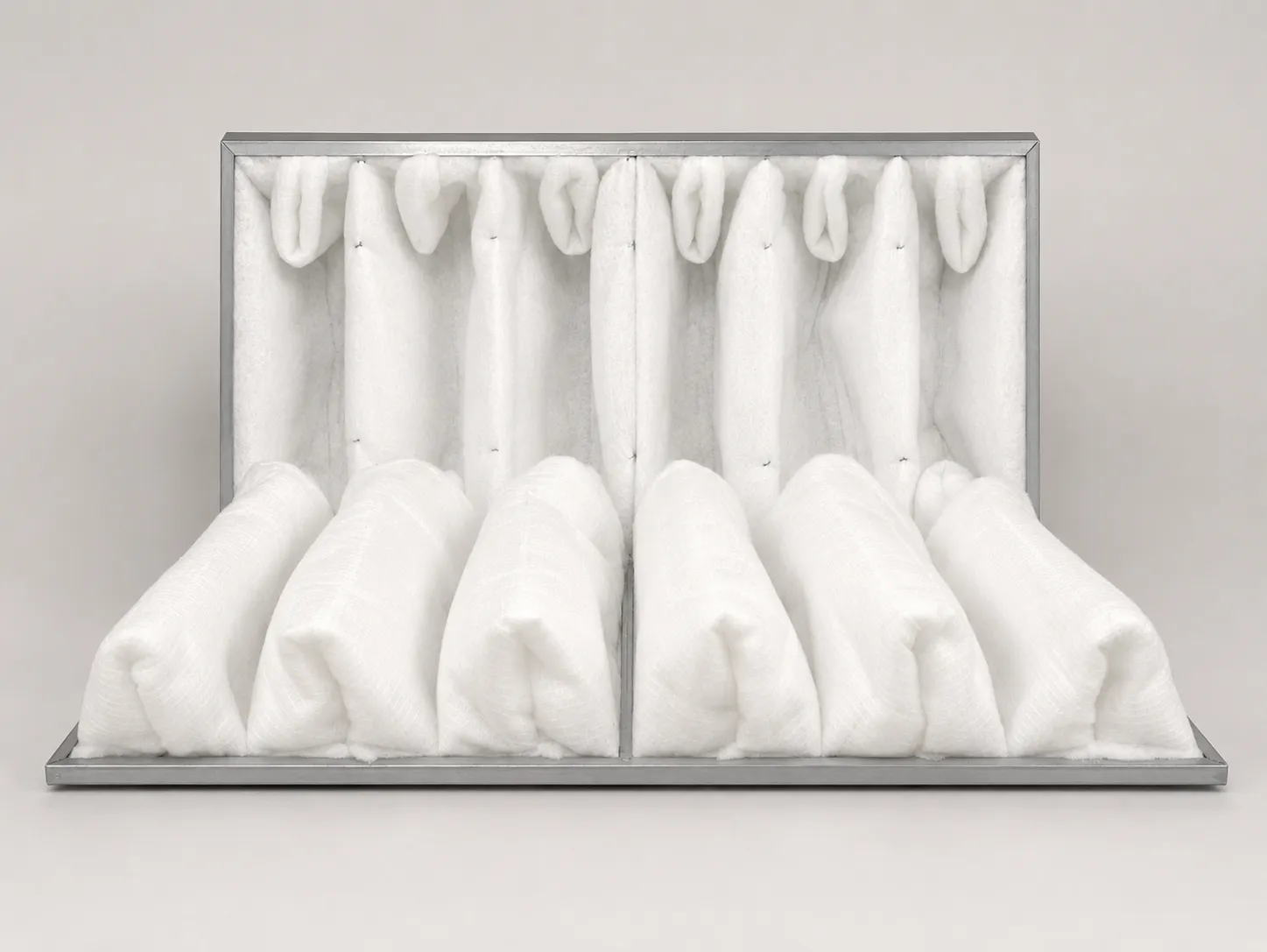 Spray booth exhaust bag filters in a warehouse rack